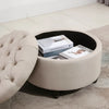 HOMCOM Round Linen-touch Fabric Storage Stool Ottoman Button Tufted Footrest with Removable Lid, Beige