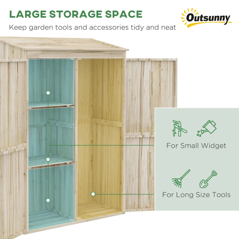 Outsunny Wooden Garden Shed Tool Storage, Garden Shed with Double Magnet Doors, Tilted Roof, 47.25"  x 22.5" x 72'', Natural