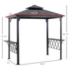 Outsunny 8'x5' BBQ Grill Gazebo with 2 Side Shelves, Outdoor Double Tiered Interlaced Polycarbonate Roof with Steel Frame, Brown
