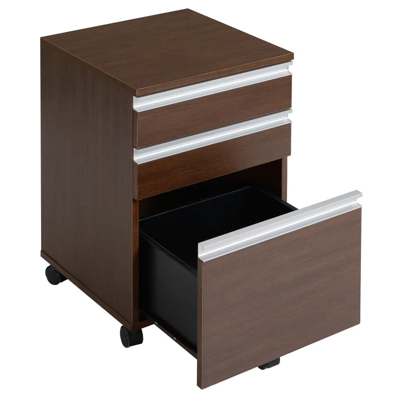 HOMCOM 3 Drawer Office Storage Cabinet, Under Desk Cabinet with Wheels,  Brown Wood Grain