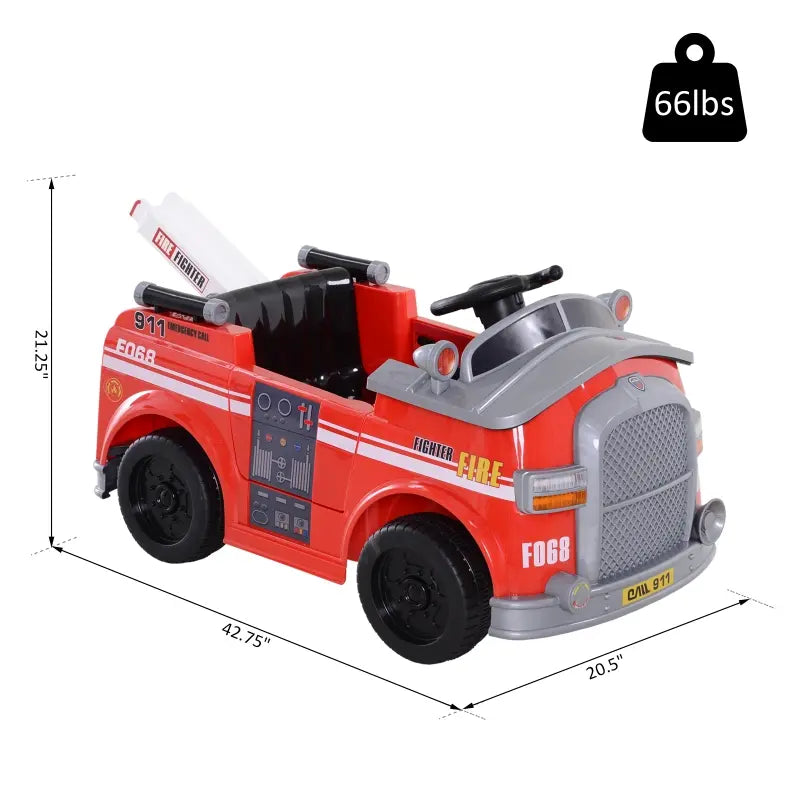 ShopEZ USA 6V Electric Ride-On Fire Truck Vehicle for Kids with Remote Control Music Lights and Ladder