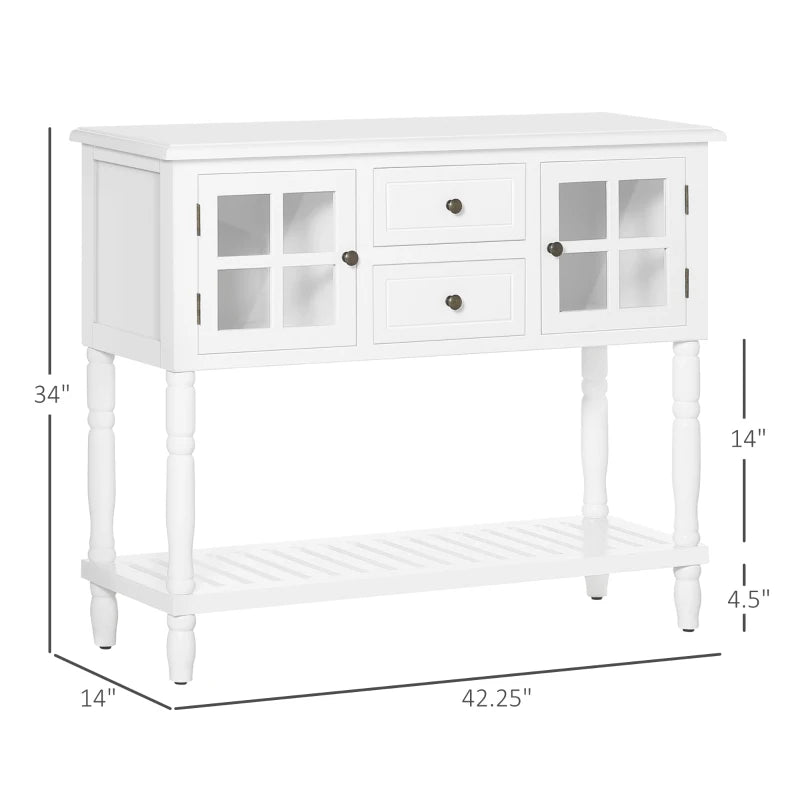 HOMCOM Vintage Console Table with 2 Drawers and Cabinets, Retro Sofa Table for Entryway, Living Room and Hallway, Light Grey