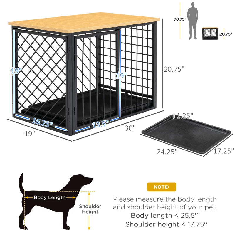 PawHut Furniture Style Dog Crate with Openable Top, Big Dog Crate End Table, Puppy Crate for Medium Dogs Indoor, Spacious Interior, Pet Kennel, Brown, Black