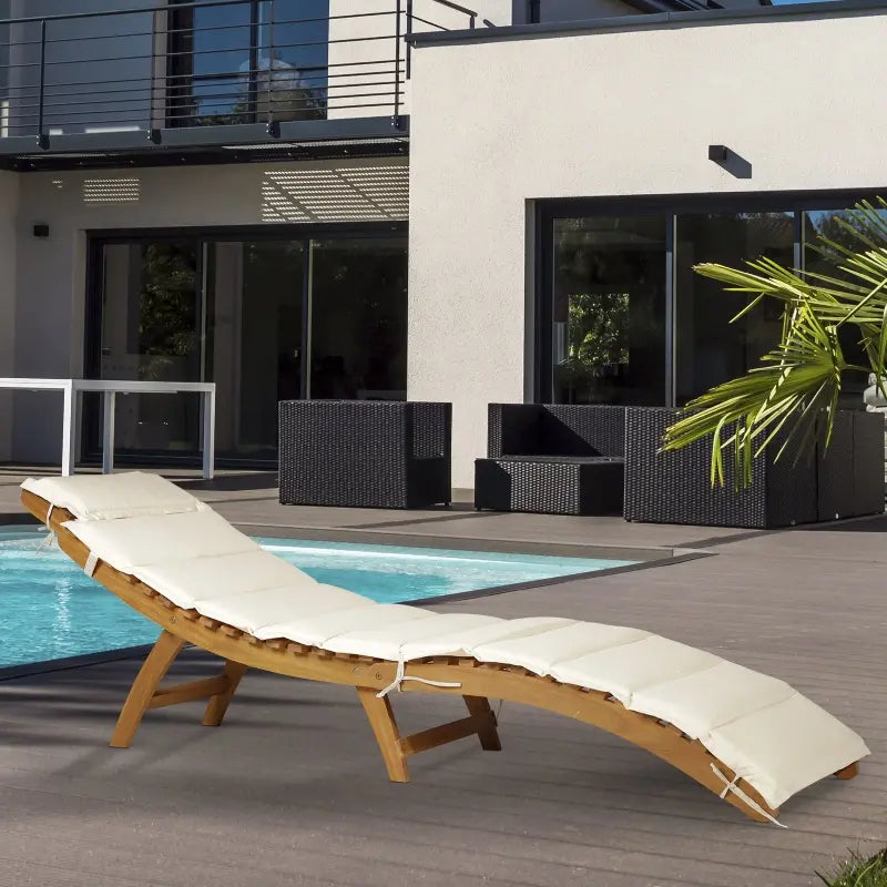 Outsunny Acacia Wood Folding Outdoor Chaise Lounge Chair with Cushion
