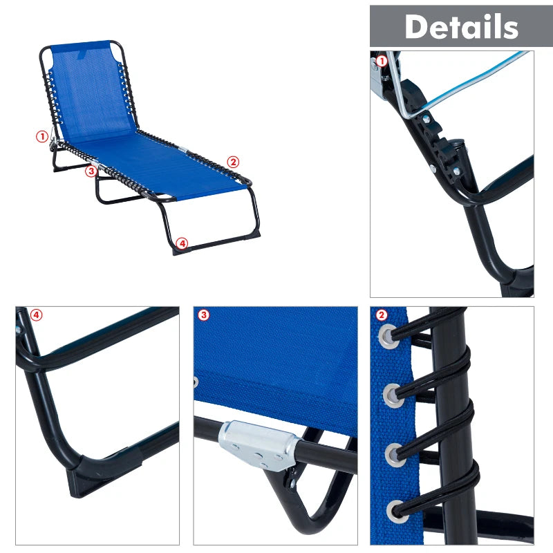 Outsunny 4-Position Reclining Beach Chair Chaise Lounge Folding Chair - Navy Blue