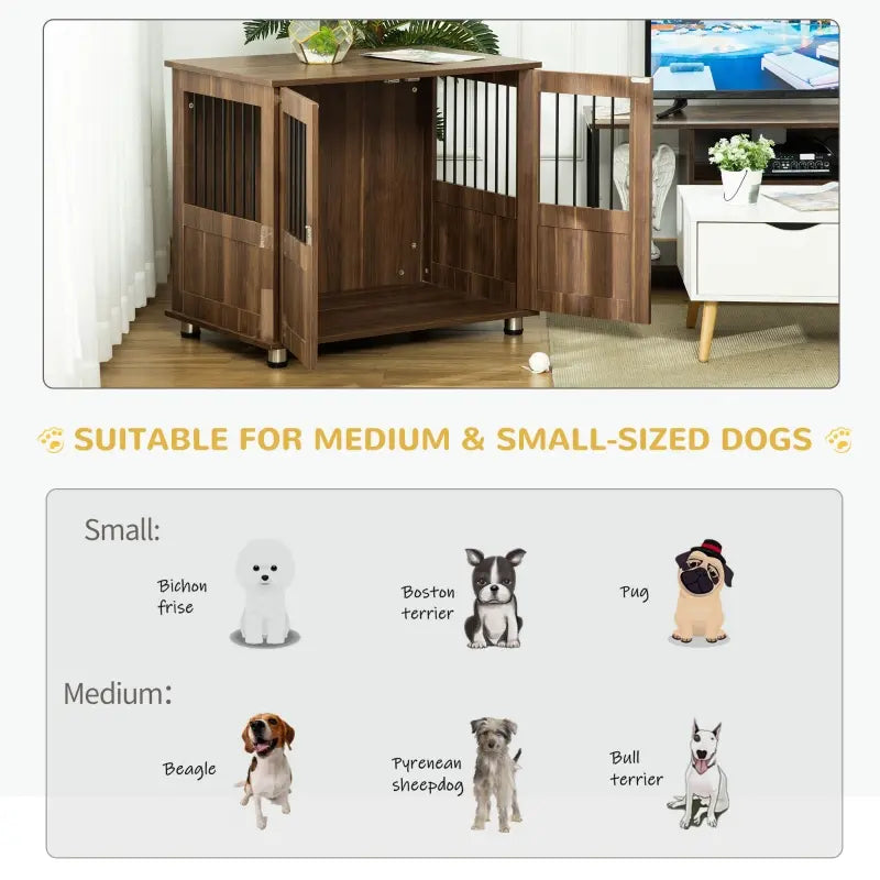 PawHut Wooden & Wire Dog Crate with Surface, Stylish Pet Kennel, Magnetic Doors, Brown
