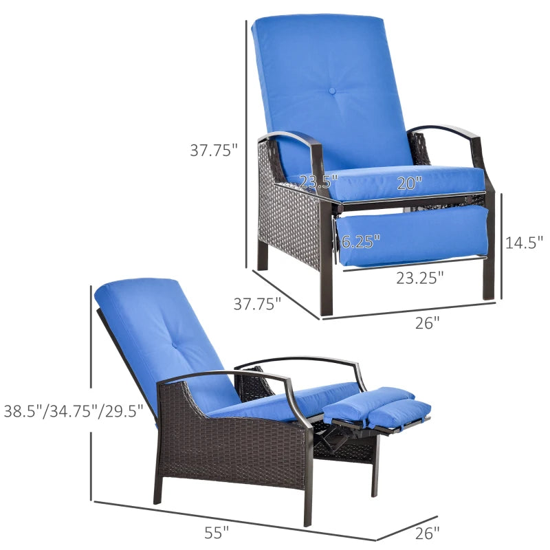 Outsunny Rattan Adjustable Recliner Chair with Hand-Woven All-Weather  Wicker for Patio, Outdoor, Garden, Poolside, Blue