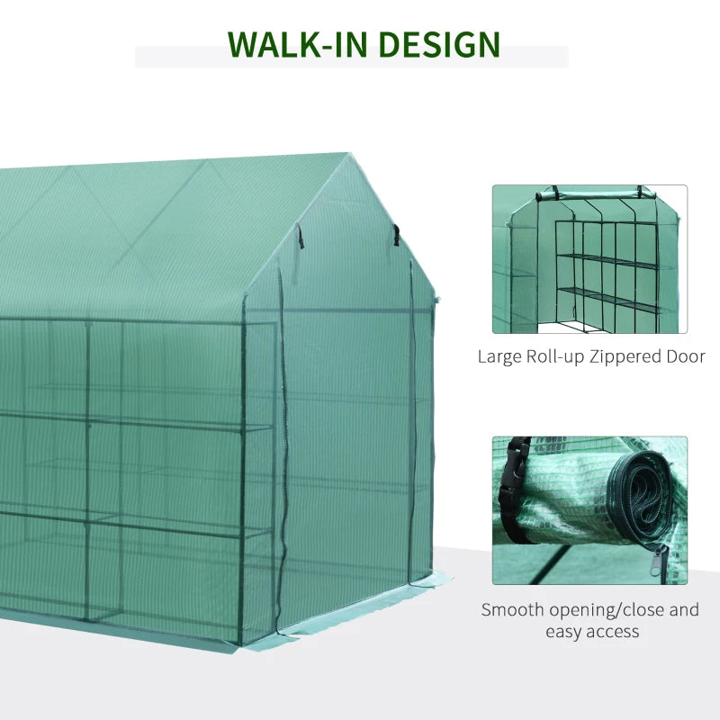 Outsunny Portable Greenhouse Walk In Green House Outdoor Year Around Plant Gardening 8'L x 6'W x 7'H