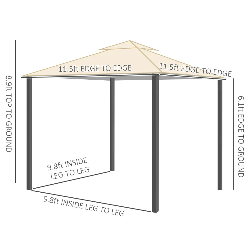 Outsunny 11' x 11' Outdoor Canopy Tent Party Gazebo with Double-Tier Roof, Steel Frame, Included Ground Stakes, Beige