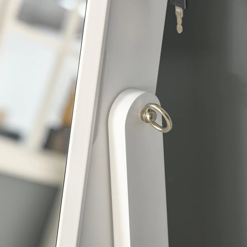 HOMCOM 60" Full-Length Mirror Jewelry Storage Armoire w/ Lockable Door & Key, White