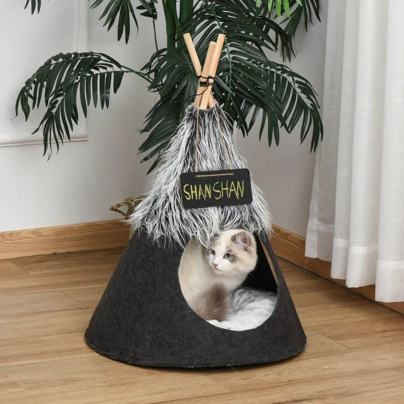 PawHut Pet Teepee Tent Cat Bed w/ Thick Cushion