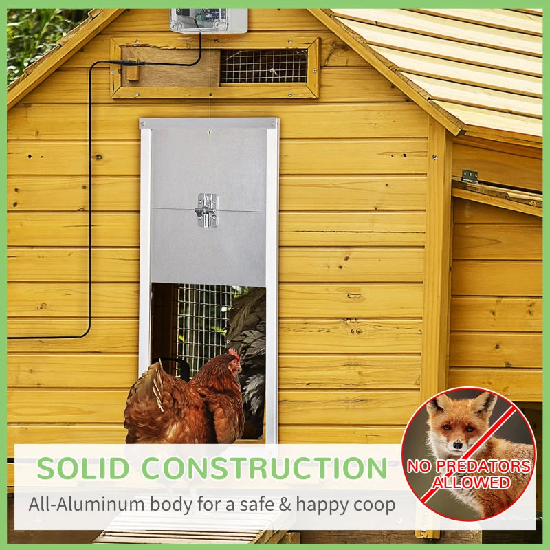 PawHut Automatic Chicken Coop Door with Timer, Light Sensor, Infrared Sensor, Multi-modes Weatherproof Chicken Door with Full Aluminum Body, 14V DC Power Supply, Silver