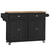 HOMCOM Rolling Kitchen Island on Wheels Utility Cart with Drop-Leaf and Rubber Wood Countertop, Storage Drawers, Door Cabinets, Dark Grey