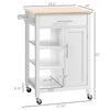 HOMCOM Compact Kitchen Island Cart on Wheels, Rolling Utility Trolley Cart  with Storage Shelf & Drawer for Dining Room, White
