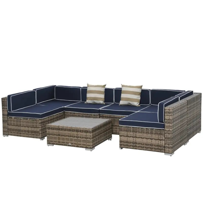 Outsunny 7 Piece Outdoor Patio Furniture Set, PE Rattan Wicker Sectional Sofa Set with Couch Cushions, Throw Pillows and Black Coffee Table, Charcoal