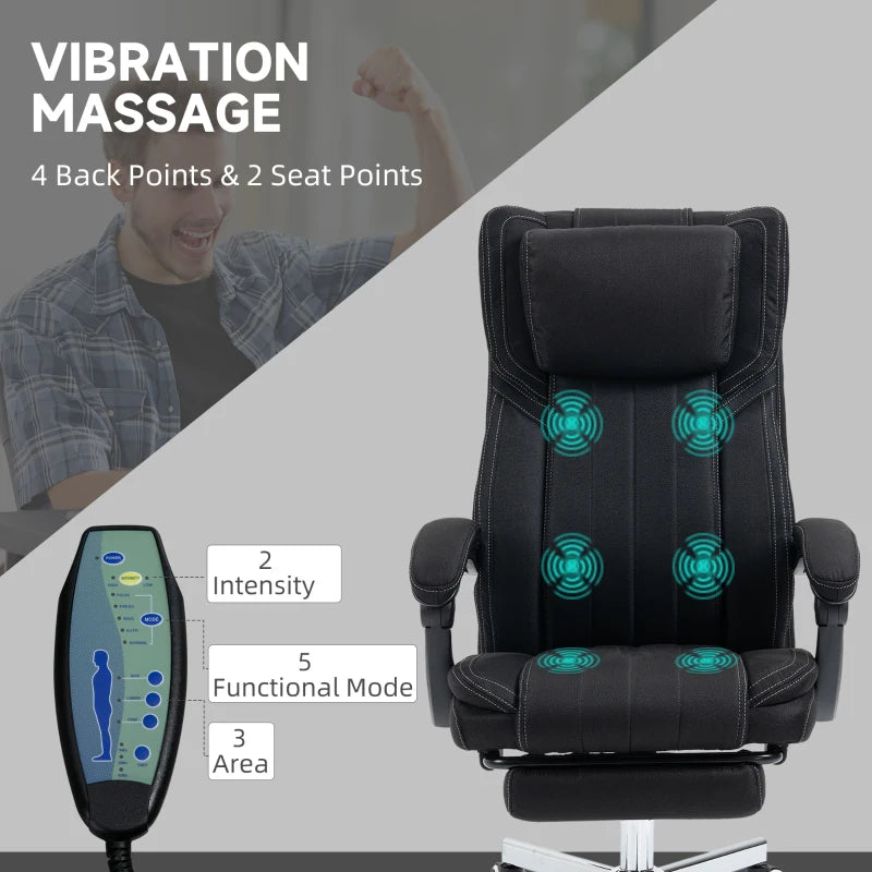 Vinsetto High Back Massage Office Desk Chair with 6 Point Vibrating Pillow  Computer Recliner Chair with Retractable Footrest and Adjustable Lumbar  Support Black