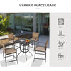 Outsunny 5 PCs Rattan Wicker Bar Table Chair Set, 4 Bar Chairs and 1 Wood Grain Top Bar Table, Mixed Brown