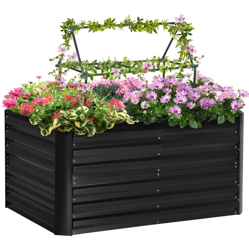 Outsunny 4' x 3' x 2' Raised Garden Bed with Support Rod, Steel Frame Elevated Planter Box, Silver
