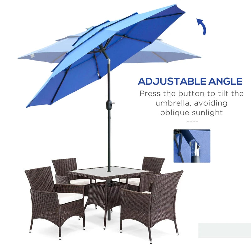 Outsunny 9' 3-Tier Patio Umbrella, Outdoor Market Umbrella with Crank and Push Button Tilt for Deck, Backyard and Lawn, Wine Red