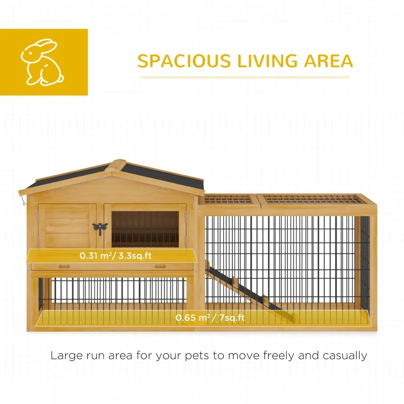 PawHut Rabbit Hutch Metal Bunny Cage, Wire and Easy Clean Tray with 2 House Levels and Patio Space  59" L x 20.75" W x 26.75" H