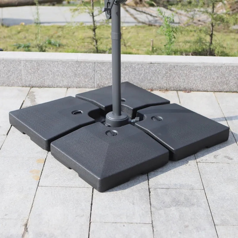 Outsunny 4-Piece Cantilever Offset Umbrella Base Stand Parasol Weights Water, Sand Black