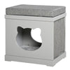 PawHut Wooden Cat Bed Cube House with Soft Padded Cushions, 2 Exterior Scratching Boards, & Interior Space, Grey
