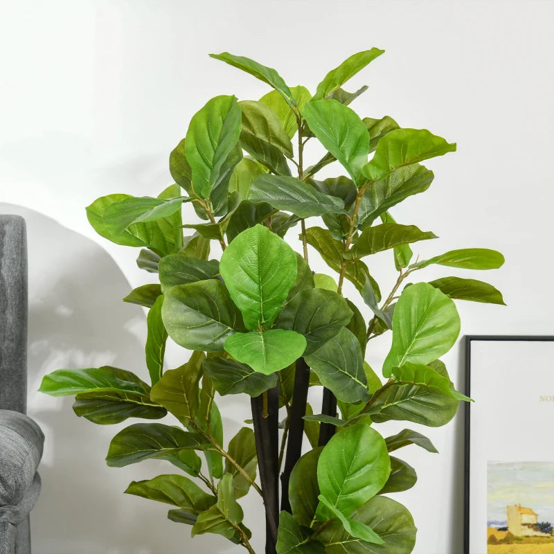 HOMCOM 4.5ft Artificial Fiddle Leaf Fig Tree, Faux Decorative Plant in Nursery Pot for Indoor or Outdoor Décor