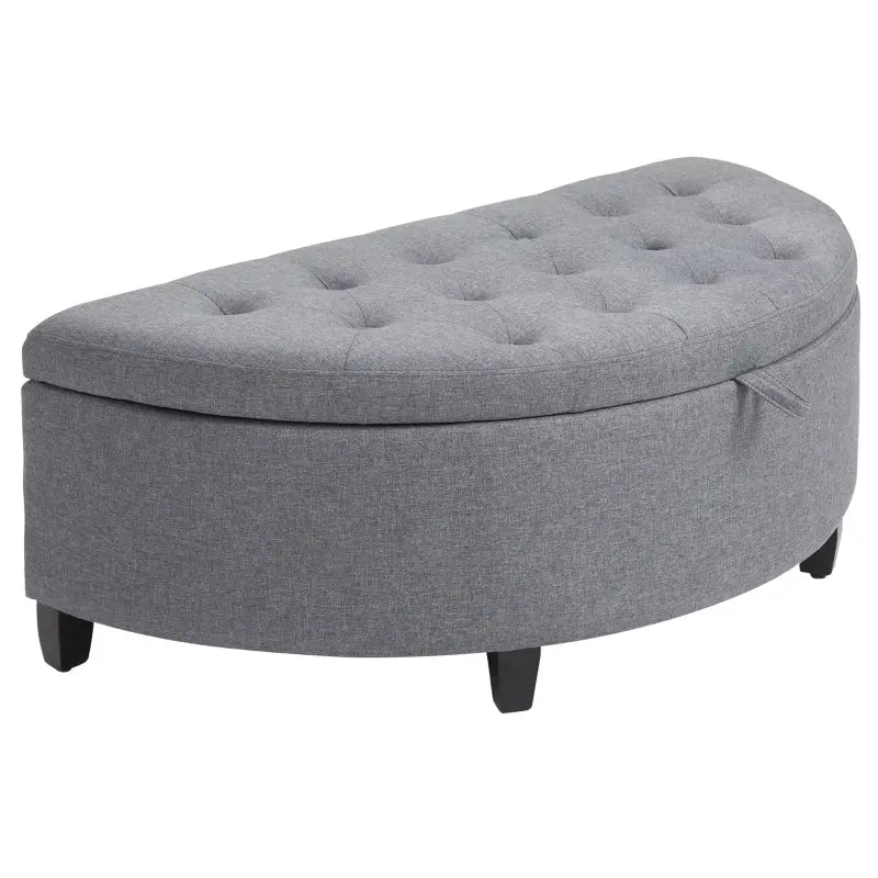 HOMCOM Half Moon Modern Luxurious Polyester Fabric Storage Ottoman Bench with Legs Lift Lid Thick Sponge Pad for Living Room, Entryway, or Bedroom, Grey