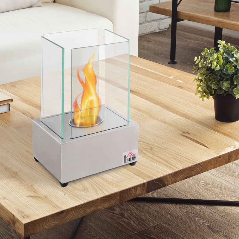 HOMCOM Ethanol Fireplace, 7.75" Tabletop 0.10 Gal Stainless Steel 160 Sq. Ft., Burns up to 2 Hours, Bronze
