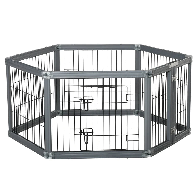 PawHut 24.5" Heavy-Duty Pet Playpen, Foldable Dog Exercise Pen, Roomy Small Dog Fence with Door, Double Locking Latches, for Indoor or Outdoor Use, Brown