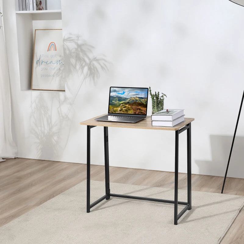 HOMCOM Writing Desk, 31.5" Folding Table for Small Space, Computer Desk with Metal Frame, Space-Saving Workstation for Home Office, Black