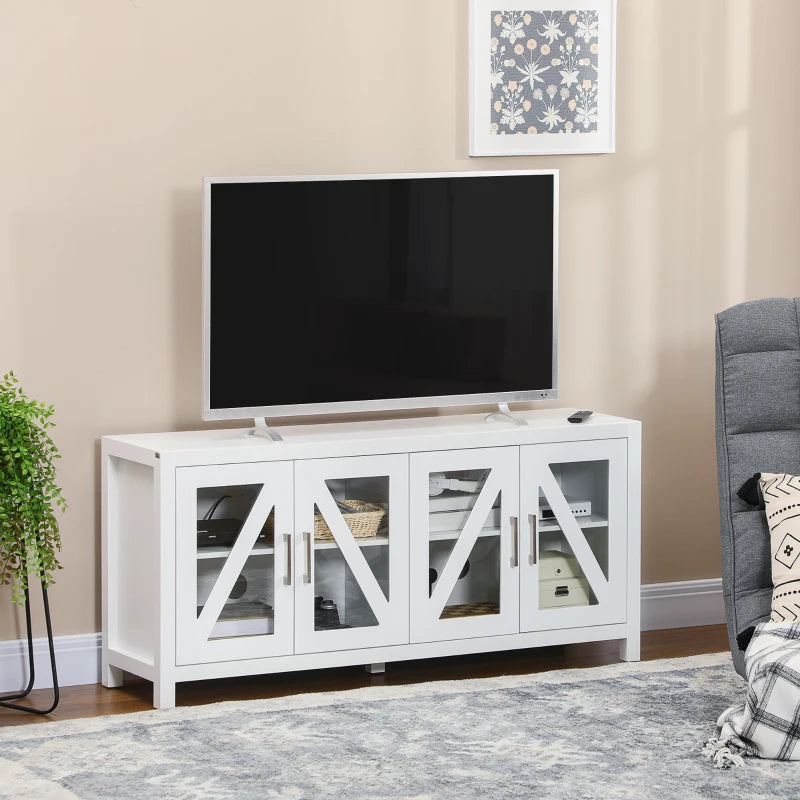 HOMCOM TV Cabinet Stand for TVs up to 58", Entertainment Center with Adjustable Shelves, 4 Glass Doors and 4 Cable Holes for Living Room, White