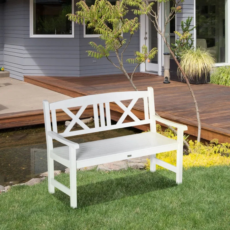 Outsunny 4FT Wooden Garden Bench, Outdoor Patio Loveseat for Yard, Lawn, Porch, White
