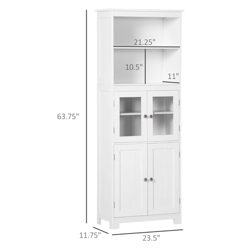 HOMCOM 63" Small Buffet with Hutch, 4-Door Kitchen Pantry, Freestanding Storage Cabinet with Adjustable Shelf for Dining Room, Living Room, White