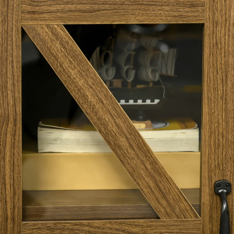 HOMCOM Sideboard Buffet Cabinet, Glass Door Credenza, Coffee Bar Cabinet with Adjustable Shelf, Natural