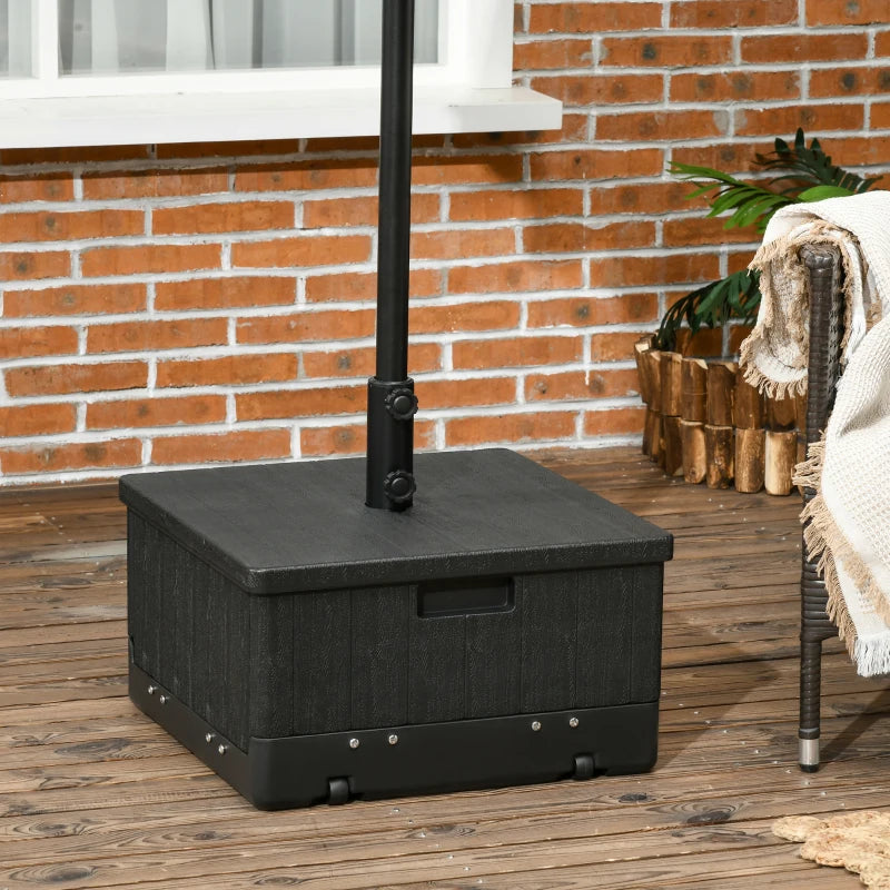 Outsunny 3-in-1 Outdoor Umbrella Base, Coffee End Table, Planter Box with Drainage, 175lbs Capacity Patio Umbrella Stand Table with Wheels and Handles, Black