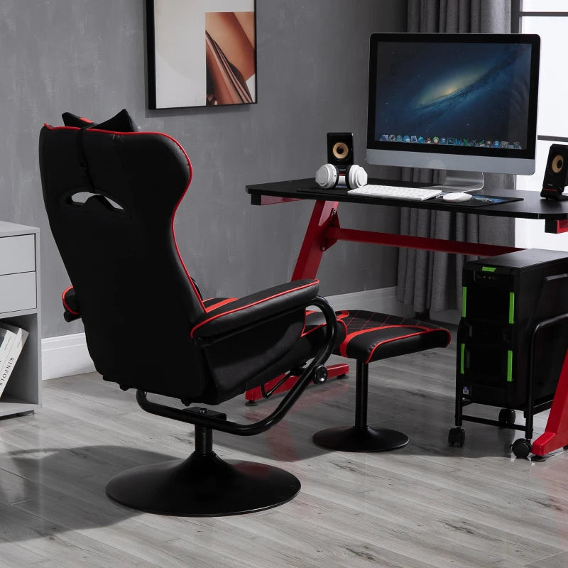 Vinsetto High Back Video Gaming Recliner with Ottoman, Racing Style PC Computer Office Chair, Swivel with Headrest & Lumbar Support, Adjustable Height, Black/Red