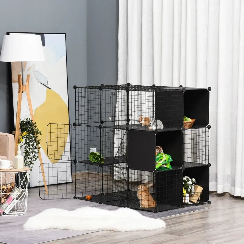 PawHut Pet Playpen DIY Small Animal Cage 36 Panels Portable Metal Wire Yard Fence with Door and Ramp for Rabbits, Kitten, Puppy 14 x 14 in
