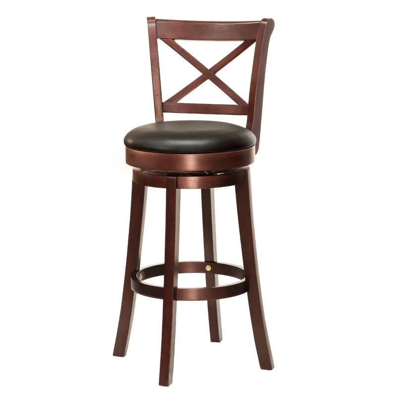 HOMCOM Traditional Bar Stool, 31 Inch Seat Height Barstool, Swivel PU Leather Upholstered Chair, with Cross Back and Rubberwood Frame, Black