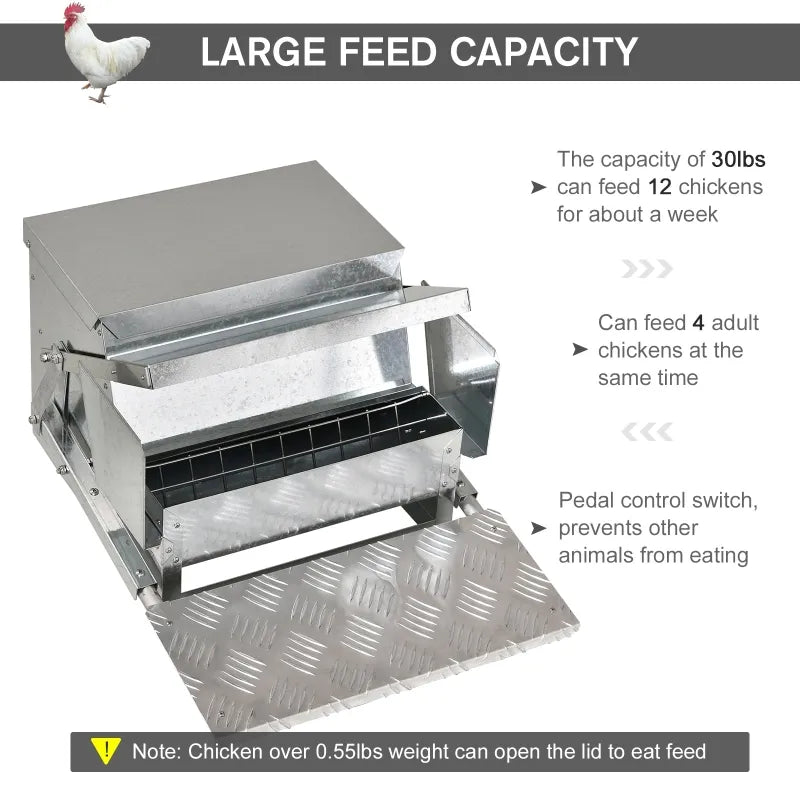 PawHut 30 lbs Capacity Automatic Chicken Feeder with Galvanized Steel