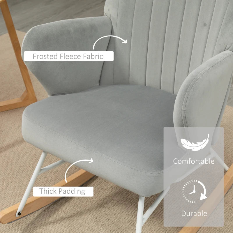 HOMCOM Accent Rocking Chairs, Upholstered Nursery Glider Rocker, Modern Armchair, Wingback Chair for Living Room and Bedroom, Grey