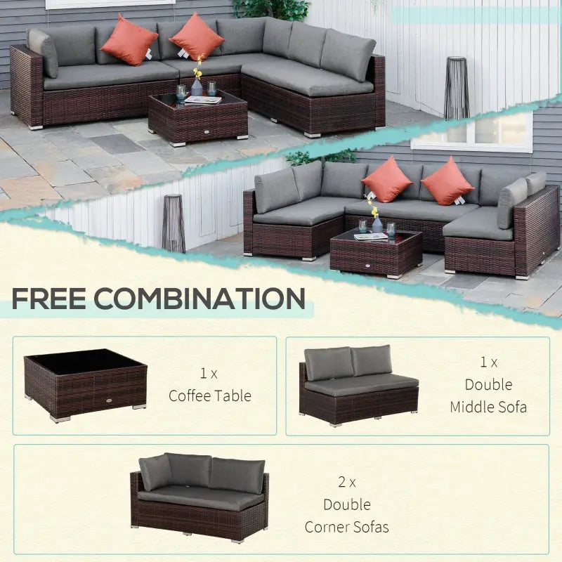 Outsunny 4 Piece Patio Furniture Set, 2 PE Wicker Chairs, Loveseat Sofa, Outdoor Coffee Table, Soft Cushions, Couch & Armchairs for Backyard, Garden, Black
