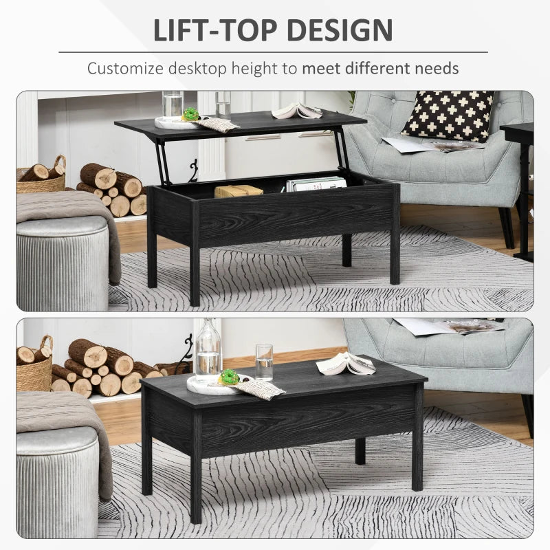 HOMCOM Wood Living Room End Table Furniture With Lift Top Storage Space, Black