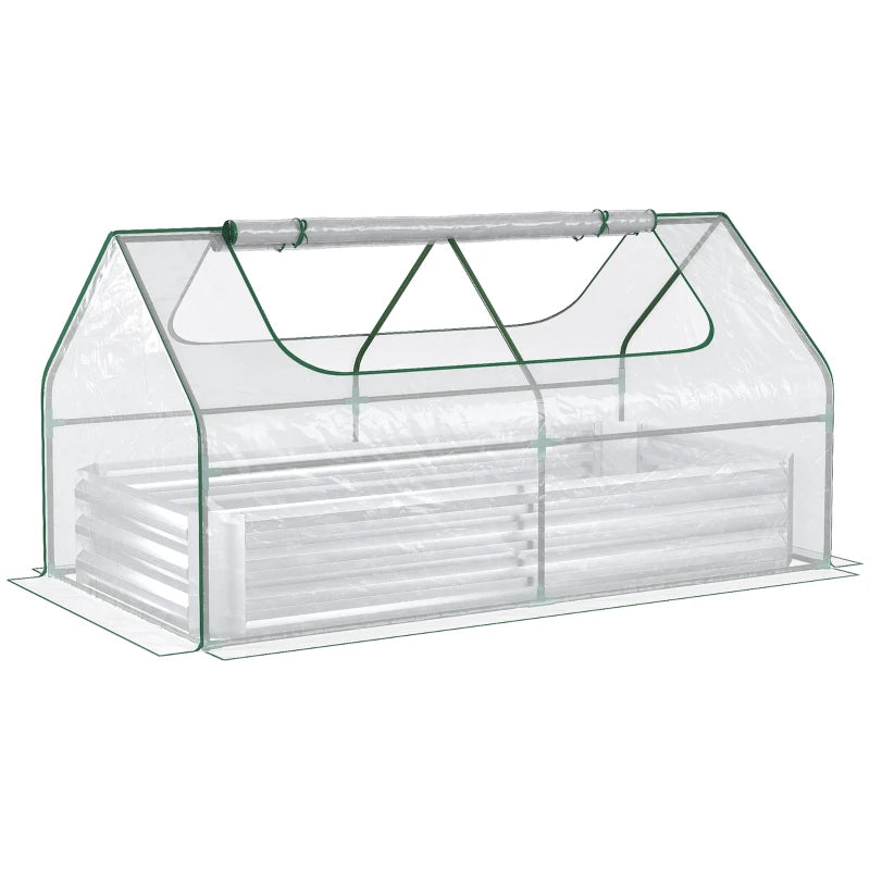 Outsunny Galvanized Raised Garden Bed with Mini Greenhouse Cover, Outdoor Metal Planter Box with 2 Roll-Up Windows for Growing Flowers, Fruits, Vegetables, and Herbs, 73" x 38" x 36", Clear