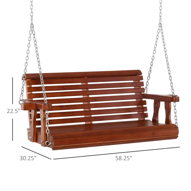 Outsunny Front Porch Swing, Hanging Patio Swing, Outdoor Swing Bench with Pine Wood Frame and Hanging Chains for Garden and Yard, 165 lbs. Weight Capacity