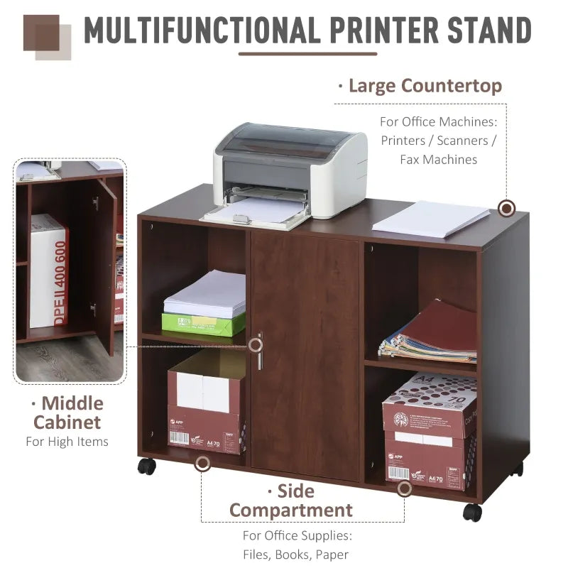 Vinsetto Multipurpose Filing Cabinet Printer Stand with an Interior Cabinet, 2 Shelves, Printers/Scanner Area, Brown