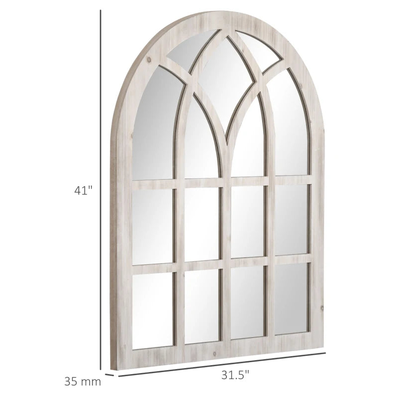 HOMCOM 41" x 31.5" Rustic Wall Mirror, Arch Window Mirror for Wall, Natural