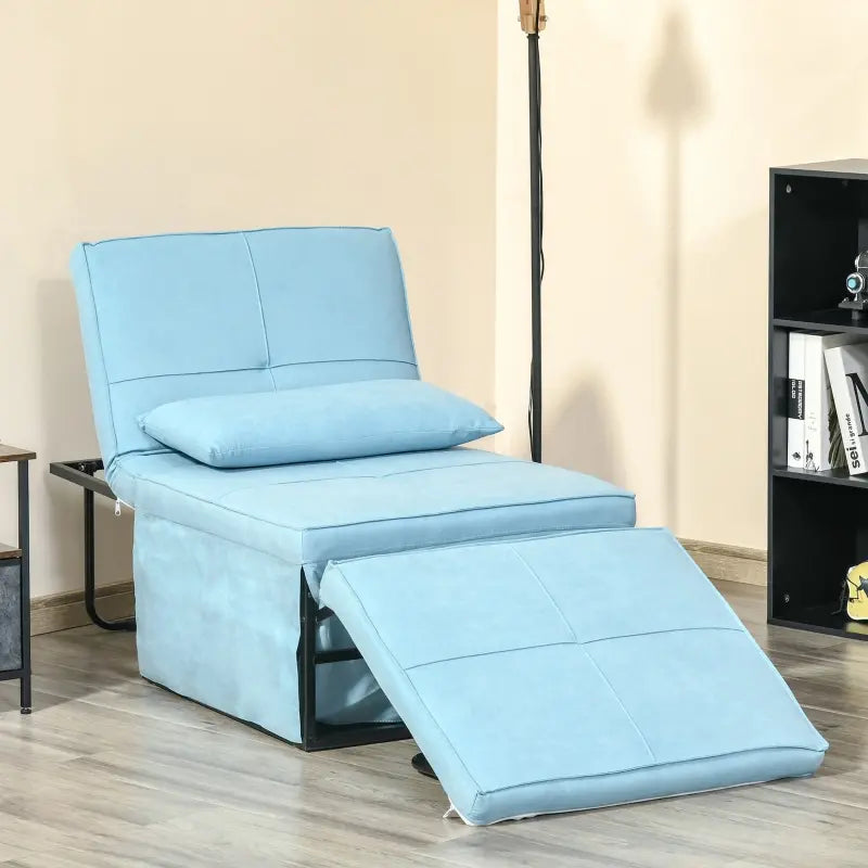 HOMCOM 4-in-1 Multi Function Folding Single Sofa Bed with Retractable Footrest, Convertible Sleeper with Adjustable Backrest For Living Room and Small Spaces, Light Blue