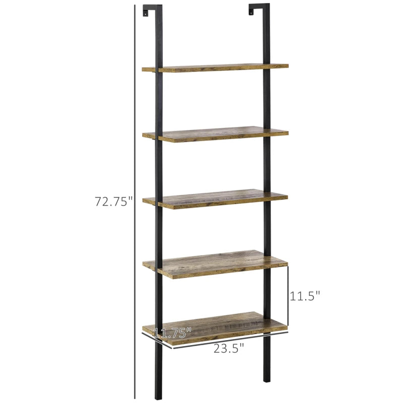 HOMCOM 5-Tier Industrial Bookcase with Open Storage, Bookshelf Display Rack with Metal Frame for Home Office, 70.75''L x 12.5''W x 70''H, Walnut