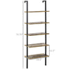 HOMCOM Industrial 5 Tier Ladder Shelf, Wall Mount Storage Shelves Bookcase with Metal Frame, Corner Unit, Plant Flower Rack, Brown